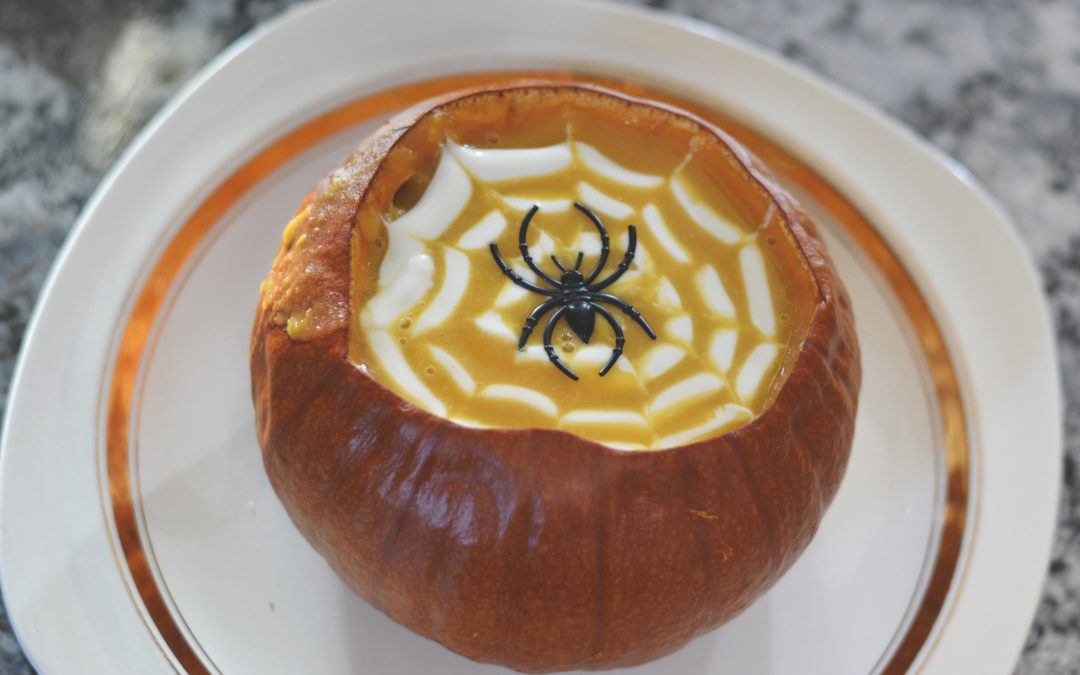 Spider Web Squash Soup in a Pumpkin